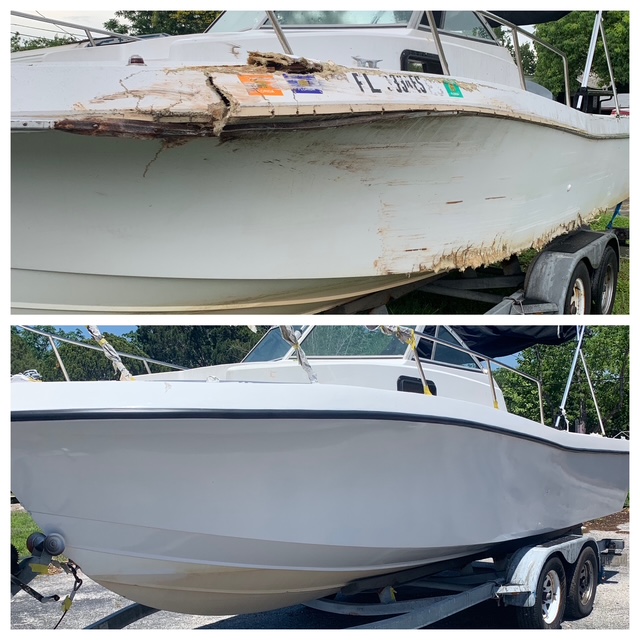 Gelcoat restoration on a boat hull